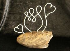 FAMILIE Draht Skulptur H18xB15cm Liebespaar + 1 Kind + 2 Herzen Treibholz