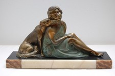 Art Deco Figur " Mädchen mit Borsoi " Windhund signiert L. Bruns