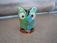 Cloisonne Fingerhut Katze Figur Messing Metall Emaille 8