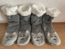 Kinder Strümpfe Socken mit Noppen Hausschuhe Katzenmotiv Gr.35 bis 38