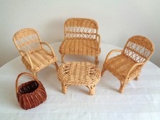 Puppenmöbel-Set, Korbmöbel, Rattan, Vintage