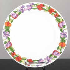 Kuchenteller AK Kaiser Porzellan Exclusiv Blumen weiß bunt ~ 70er Vintage Retro