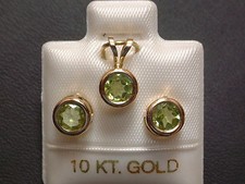 Peridot Schmuckset - 6 mm - 10 Kt. Gold - 417 - Ohrringe & Anhänger Brillant Cut