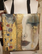 Stofftasche bedruckt Gustav Klimt Motiv gefüttert Shopper Schultertasche Kunst