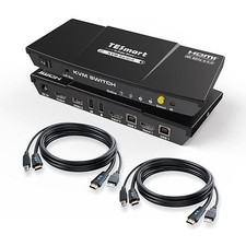 HDMI KVM Switch, 2 PC 1 Monitore Switch 4K 60Hz mit Kabel×2, HDMI-Anschlüsse