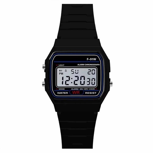 Schwarze led digitaluhr 91w - schwarze, f-91w