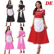 DE Damen Dienstmädchen Kostüm Halloween Kleid Lackleder Maid Uniform Clubwear