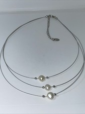 LBVYR Perlenkette auf 3reihigen Draht-Ringen, L.40cm, cremefarben,4.4g