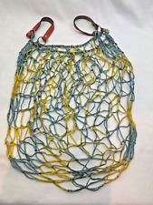 DDR Einkaufsnetz mit Ledergriffen / wohl NEU - Stabil / Blau -Gelb / KULT - IC