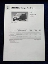 Renault Kangoo Rapid 4x4 Preisliste 10.2001