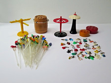 62 Bowlespieße Cocktailpiekser und 30 Anhänger mit Ständer Kunststoff Tiere Obst