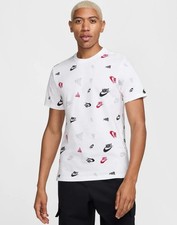  Freizeit Herren T-Shirt Nike Weiß Festival All Over Print Schal Baumwolle 
