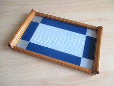 DDR, originales Tablett, Holz und Glas, Holzsieb Wasungen, 29,5cm x 19,5cm x 3cm