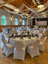 Stuhl Hussen, weiß, stretch, Runder Lehne, Stuhlbezug, Hochzeit, Taufe, Feste 