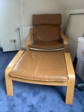 IKEA Poäng Sessel mit Hocker, Leder, Elfenbein , gut erhalten, da kaum benutzt