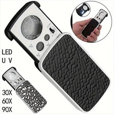 90x 60x 30x Juwelierlupe Taschenlupe Vergrößerungsglas mit LED Lupe mit UV-Licht