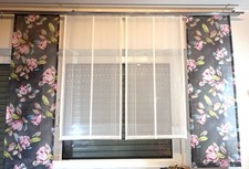 Gardinen-set / Schiebegardinen/ Flächenvorhang Weis-Grau Mit Blumenmuster