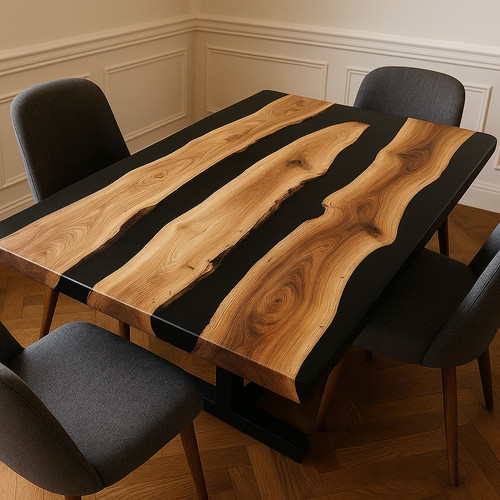 Black epoxy resin river - black, table
