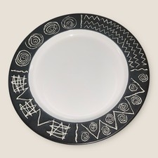 Habitat Japan Scraffito Servierplatte Schale 12,25" schwarz matt Vintage 1980er sehr guter Zustand