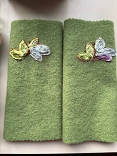 Handstulpen Armstulpen Stulpen Merino Wollwalk grün Bändchen-Satin-Blüten 20 cm