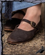 Mittelalter Damenschuhe "Cecilie" mit Ledersohle aus gewachstem Nubukleder @  So