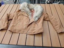 Wildleder Imitat Jacke von H&M Divided braun, Gr. M Fellkragen abnehmbar 