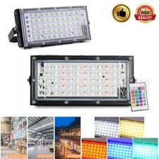 50W RGB LED Flutlicht Fluter Außen Strahler Baustrahler Garten Scheinwerfer 220V