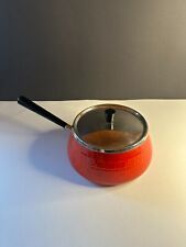 Emaille Topf mit Deckel Stieltopf Fondue Vintage Retro Rot Orange Design