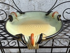 große Schale Laufglasur antik Art Déco dekorativ Schnecken Henkel orange grün