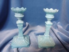 Ein Paar Kerzenleuchter Pressglas hellblau, antik, Höhe ca. 20 cm