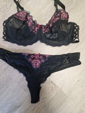 C&A DAMEN BH Set Größe 85B String Größe M  schwarz  pink rosa