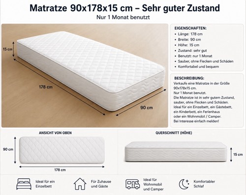 Matratze 90x178x15 sehr - matratze,