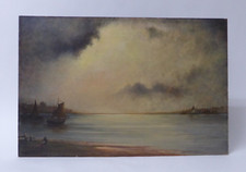 Romantische Küstenlandschaft Hafenstadt mit Schiffe Ölgemälde unbekannt signiert