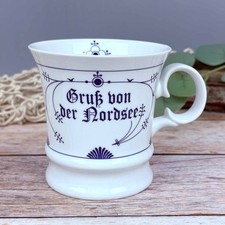 Herrenbecher Indisch Blau " Gruß von der Nordsee " Porzellan Kaffeebecher Tasse