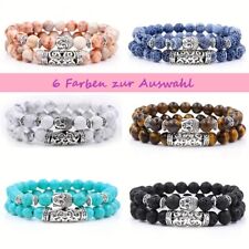 Armband Perlenarmband 2er Set Buddha Tigerauge Achat Türkis Partnerarmband Glück