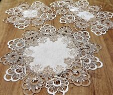 Tischdecke mit Spitze klassisch elegant zeitlos Läufer Deckchen Creme-Mokka 1701