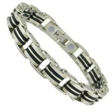 PAJA 2140 Black Stripe Magnet Gliederarmband TCM Edelstahl Kautschuk energie