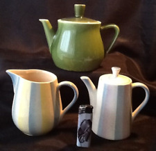 Waku 50er Jahre Spritzdekor hellblau Pastell Keramik Mokkakanne & Krug & Kanne