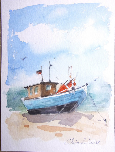 Kleines aquarell fischerboot - aquarell,