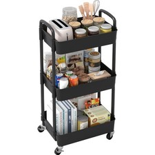 Küchenwagen 3-stöckig Rollwagen Servierwagen Lagerwagen Schwarz Kunststoff