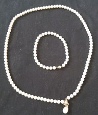 Schöne Perlenkette weiß mit Armband 585er Gold