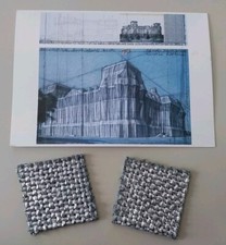 2 Original Christo Reichstag Stoffstücke, Verhüllung 47x47mm