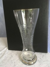 Tischvase mit Goldrand & Blumen-Schliff, Glas Vase, Blumenvase
