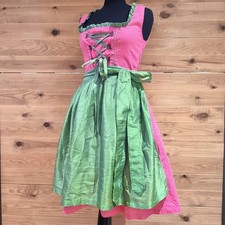 Rosa & grün Korsett vorne deutsch bayrisch Dirndl Kleid & Schürze Größe 10 Baumwolle