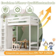 Weiß Kinderbett Hochbett mit Kleiderschrank und 6 Regalen, Hochwertiges Material