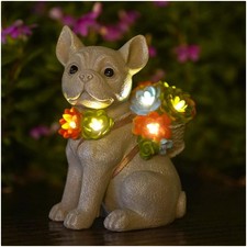 Hunde Deko Figuren, Solarleuchten, Gartenfiguren mit Pflanzen