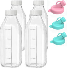 4Er Set Glasflaschen Mit Deckel 1 Liter, Glas-Milchbehälter Für Den Kühlschrank 