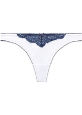 Mini-String Gr. 36/38 Ecru Blau Damenstring Unterwasche Slip Panty NEU