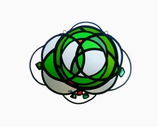 Bleiglas Fenster, Bleiverglasung mit Brocken, Kreisformen, Grün-Töne , Rot, Grau