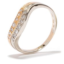 Ring Bicolor 585er Gold Gelbgold und Weißgold 14K  14 Diamanten Ringgröße 51